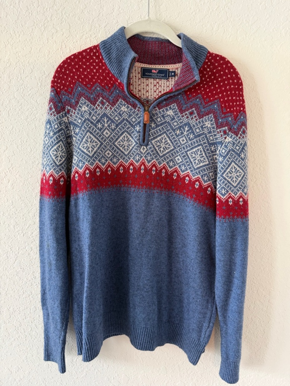 Vineyard Vines Blue, Red & Cream Fair Isle Quarter-Zip Sweater